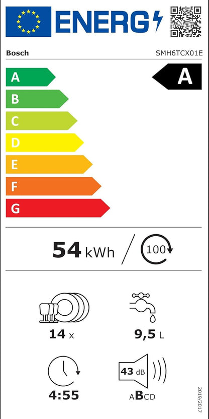 SMH6TCX01E Lave-Vaisselle Entièrement Intégré Série 6 Lave-Vaisselle Encastrable Avec Tiroir À Couverts Home Connect, Perfectdry, Rackmatic, Programme Intelligent 60 Cm