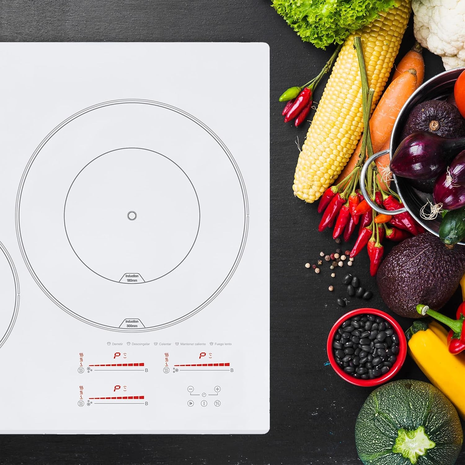 , Plaque D'Induction, Modèle INSB 6003 WH, 3 Zones De Cuisson, 9 Niveaux De Puissance + Booster 52X60X6Cm Blanc