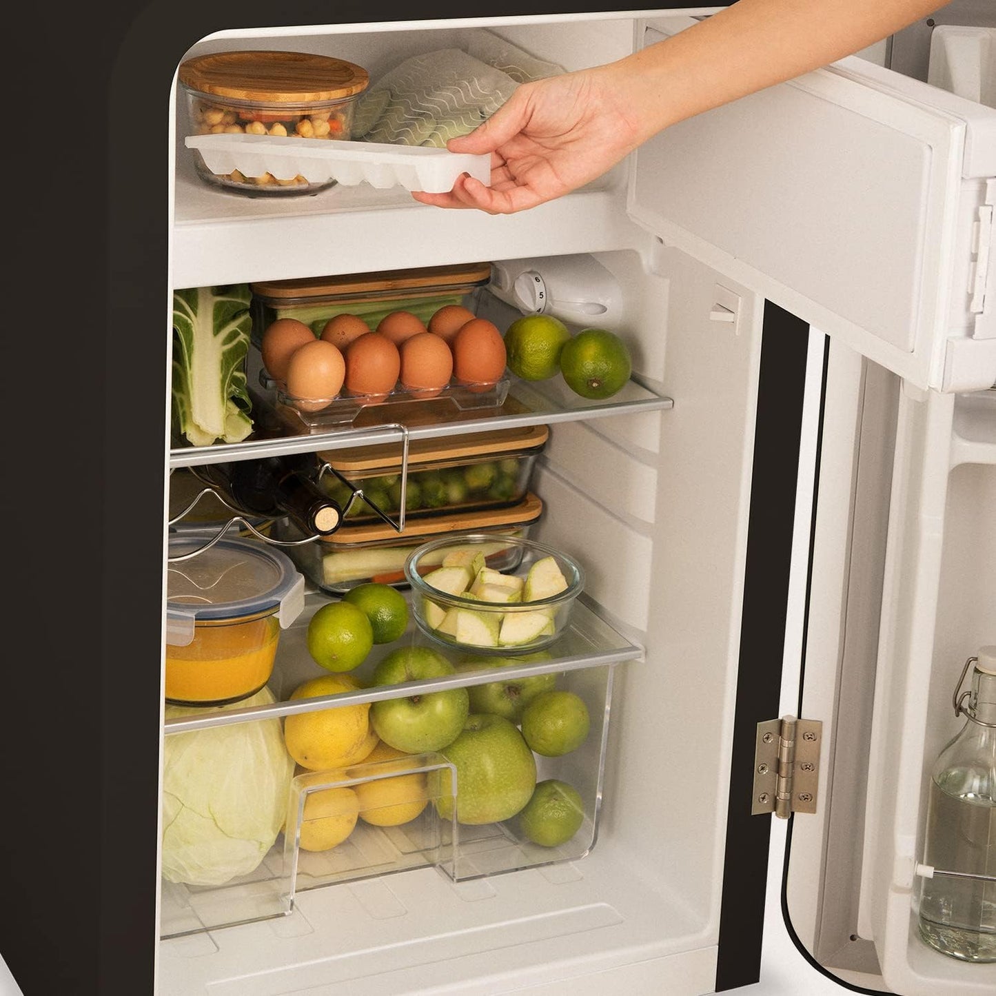 / RETRO FRIDGE 83.5 Marble/Réfrigérateur Noir Avec Poignée Marbre/Pratique Et Fonctionnel, Matériaux Résistants
