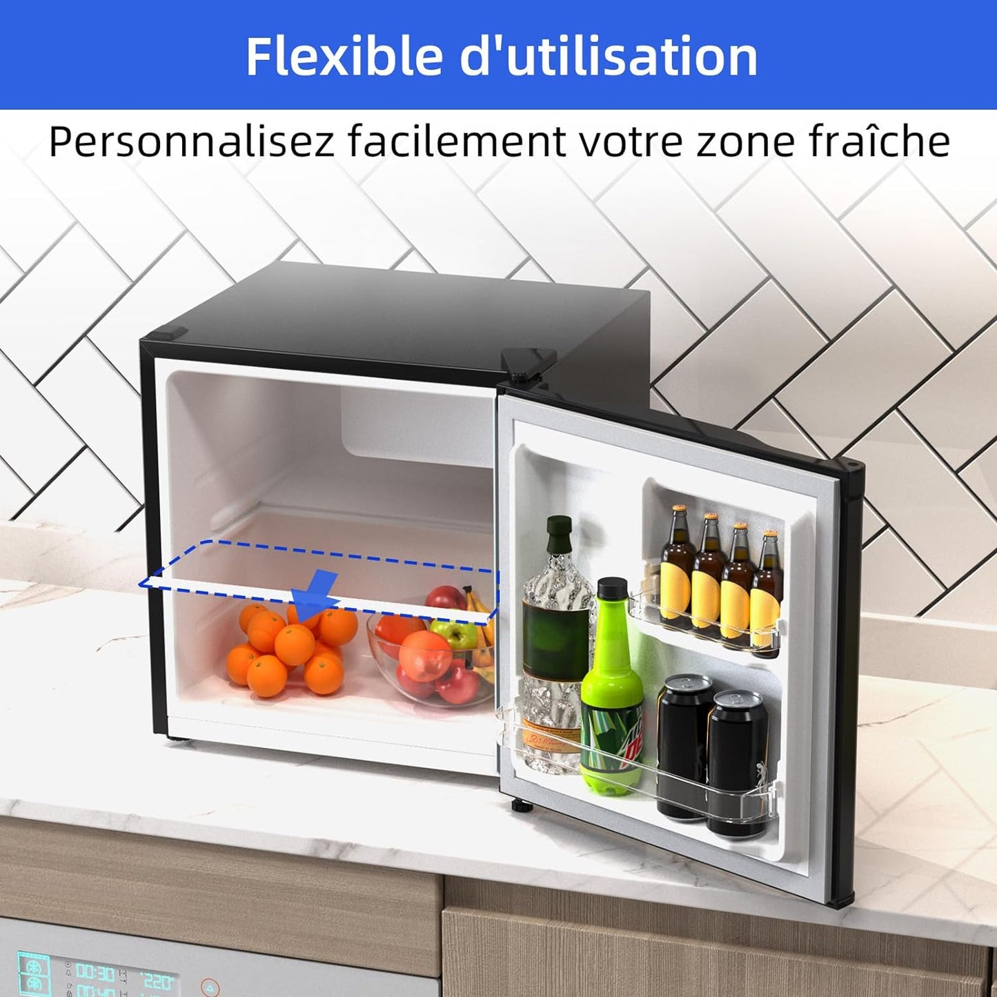 Mini Réfrigérateur 46L, 47X44,7 Cm, Réfrigérateur De Table Avec Porte-Bouteilles, Thermostat Réglable, Faible Bruit, Pour Chambre, Cuisine, Salon Foncé 2023
