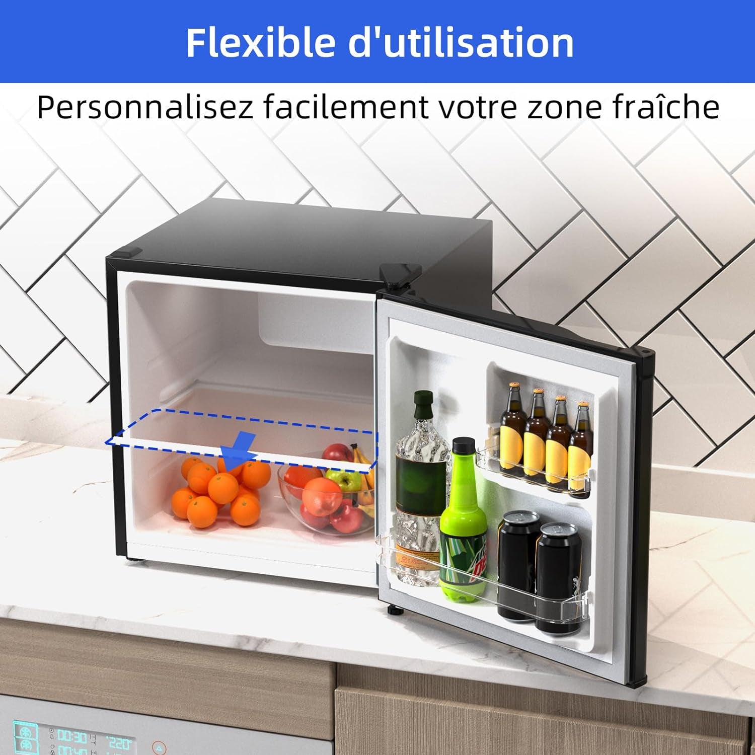 Mini Réfrigérateur 46L, 47X44,7 Cm, Réfrigérateur De Table Avec Porte-Bouteilles, Thermostat Réglable, Faible Bruit, Pour Chambre, Cuisine, Salon Foncé 2023