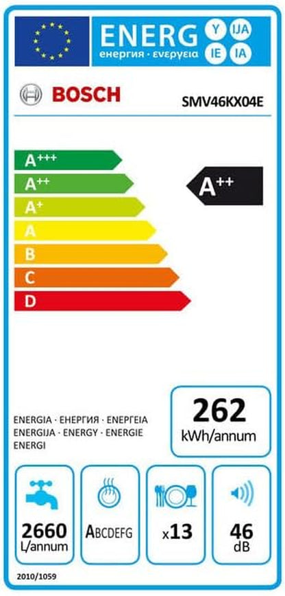 Serie 4 SMV46KX04E Lave-Vaisselle Entièrement Intégré 13 Places A++ - Lave-Vaisselles (Entièrement Intégré, Taille Maximum (60 Cm), Blanc, Argent, Boutons, LED)
