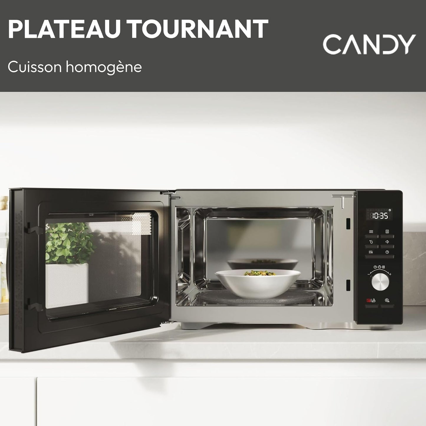 Essenza CMWA32EDLB Four Micro-Ondes 1000W 32L Digital, Fonction Décongélation Et Nettoyage Auto, Cavité Inox, Plateau Tournant, 5 Niveaux De Puissance, 8 Menus Auto, Cuisson Express, Noir