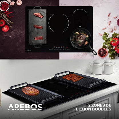 Table De Cuisson À Induction | 9800 W | 5 Plans De Cuisson Avec 2 Zones Flexibles | Avec Sensor Touch, Minuterie, Sécurité Enfants, Protection Contre La Surchauffe, Arrêt Automatique