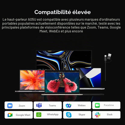 A05U Haut-Parleur Et Microphone USB De Conférence, Prise De Voix 360°Anti-Bruit,Plug&Play, Enceinte Portable Pour Bureau À Domicile/Oordinateur Portable/Réunion,Compatible Avec Zoom/Teams/Skype