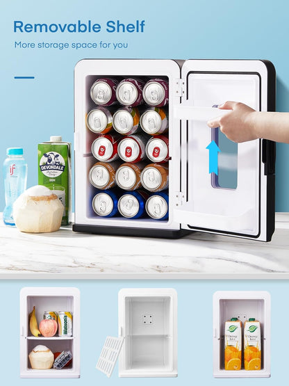 Mini Frigo De Chambre 15L/21 Cans, Réfrigérateur Électrique Avec ECO Mode Silencieux Pour Chambre/Voiture, Fonction Chaud/Froid, 12V/220V Glacière Portable De Beauté