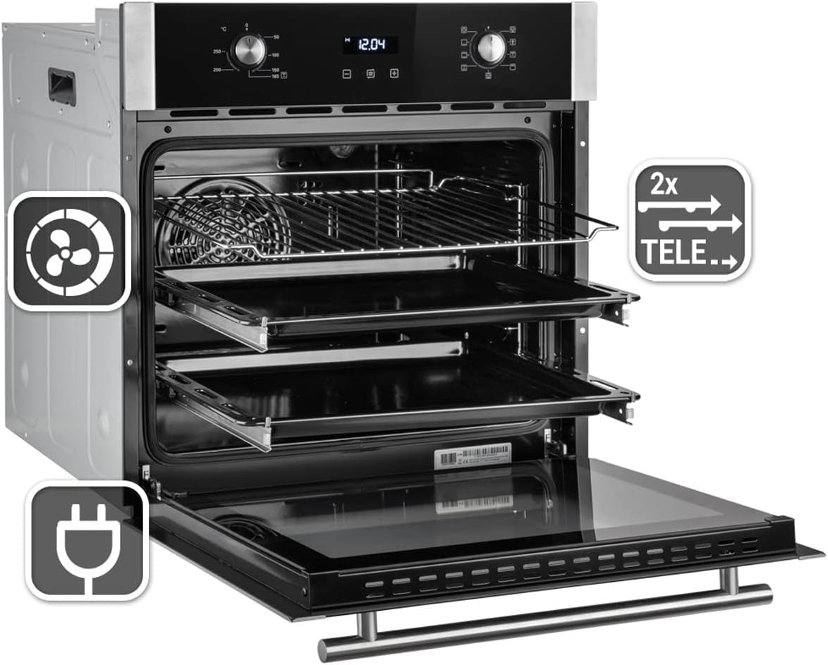 Four Encastrable 60 Cm / 70L / 2,8Kw / Gril/Circulation De L'Air/Air Chaud/Tiroirs Télescopiques/Timer Automatique / EB8010ED