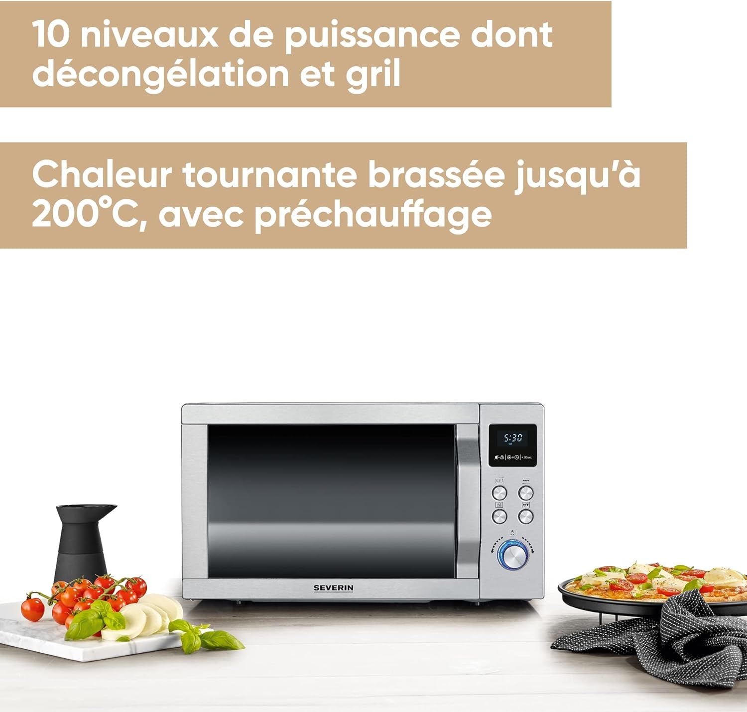 Four À Micro-Ondes 25 L, 1 950 W, Four Micro-Onde Avec Fonction Gril Et Chaleur Tournante Brassée, Micro-Onde Avec 10 Niveaux De Puissance, Plateau À Pizza Amovible (? 28 Cm), Inox,Mw 7774