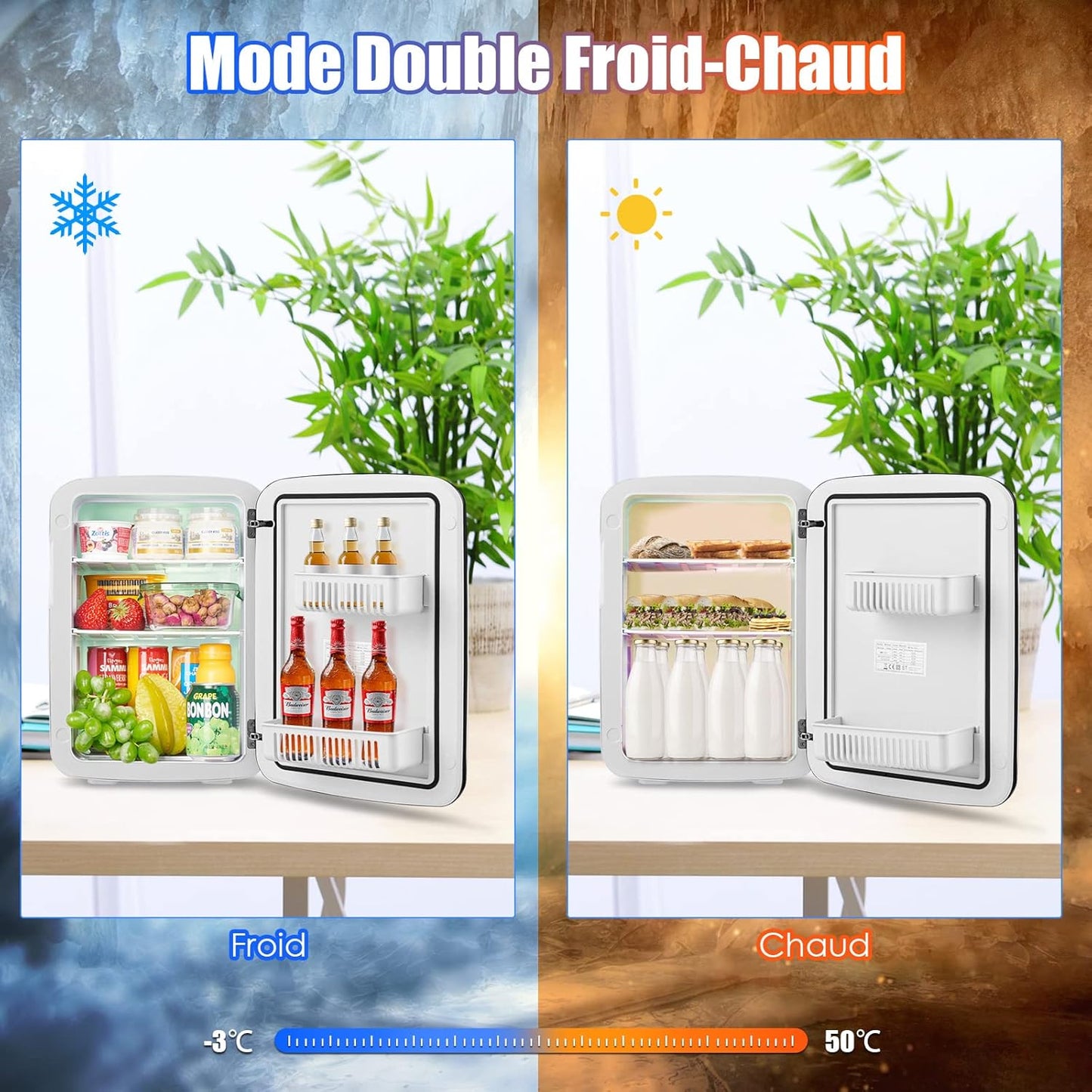 Mini Réfrigérateur 15L Portable -3 ℃ ~ 50 ℃ Pour Utilisation Ménager Automobile, Mini Frigo Réfrigerateur 1 Porte Avec Refroidissement Chauffage Pour Toutes Saisons (Blanc)