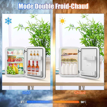 Mini Réfrigérateur 15L Portable -3 ℃ ~ 50 ℃ Pour Utilisation Ménager Automobile, Mini Frigo Réfrigerateur 1 Porte Avec Refroidissement Chauffage Pour Toutes Saisons (Blanc)