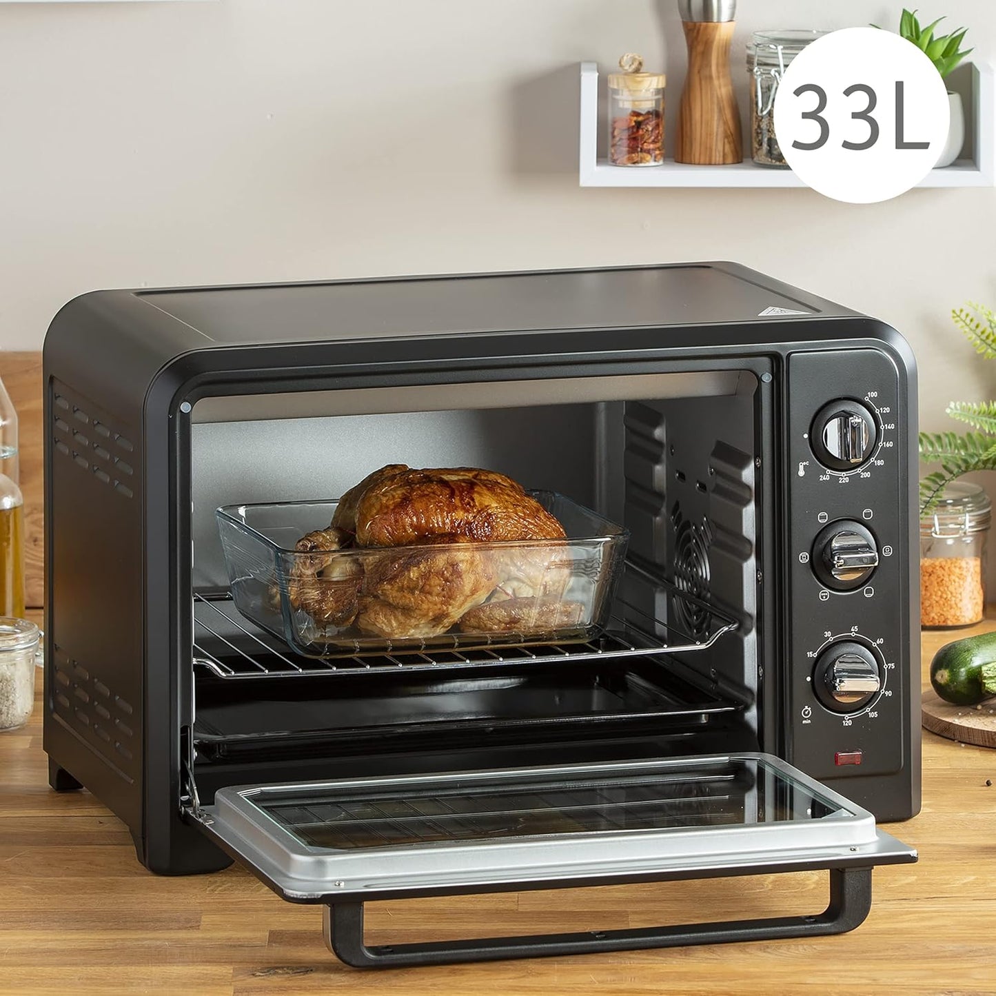 Optimo 33L Four Electrique Chaleur Tournante Noir 6 Modes De Cuisson Pain Pizza Tartes Gateaux Patisseries Grille Et Leche Frites Inclus OX464810