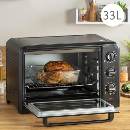 Optimo 33L Four Electrique Chaleur Tournante Noir 6 Modes De Cuisson Pain Pizza Tartes Gateaux Patisseries Grille Et Leche Frites Inclus OX464810