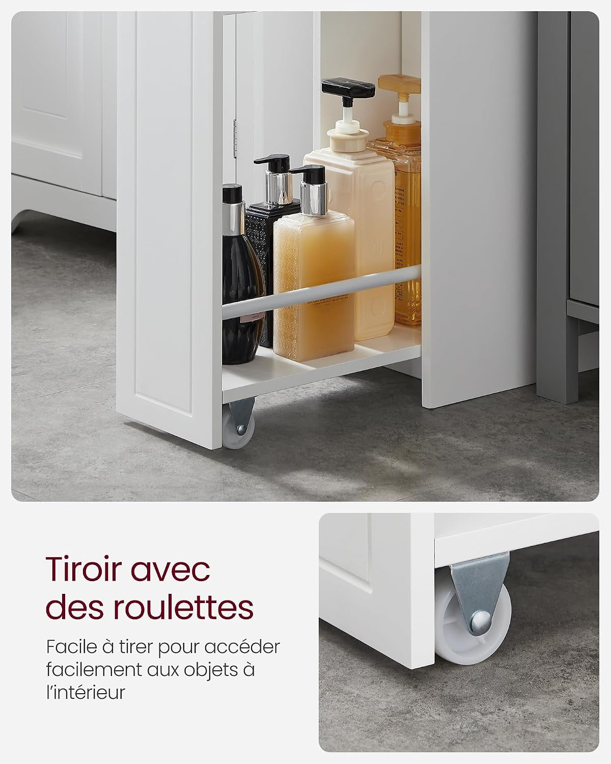 Petit Meuble De Salle De Bains, Placard Étroit, Petit Meuble De Rangement Pour Papier Toilette, Armoire De Toilette Avec Tiroir, Commode Sur Pieds, Pour Petits Espaces, Blanc BBC847P31