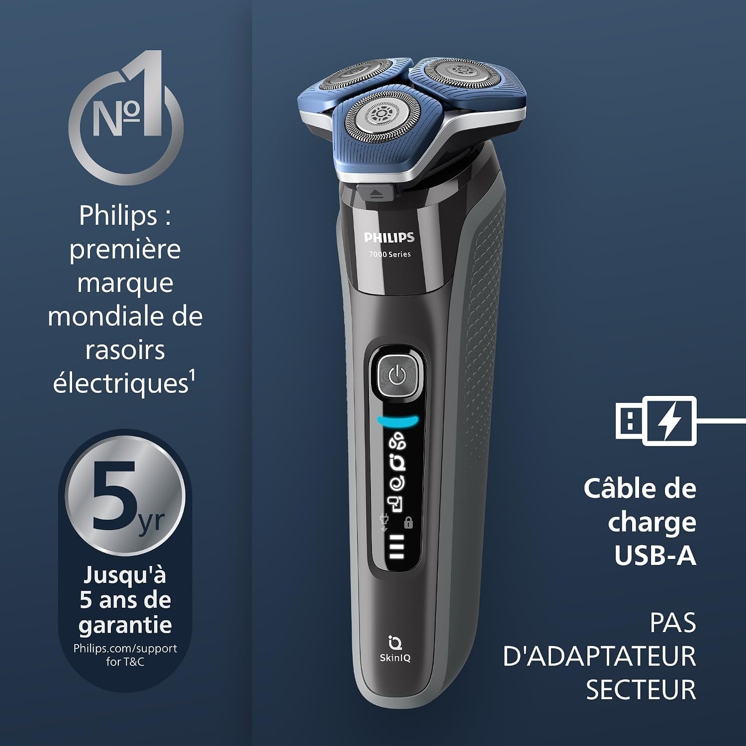 Rasoir Électrique Série 7000 Pour Homme Wet & Dry Avec Tondeuse Rétractable, Socle De Charge, Coffret De Voyage Et Brossette De Nettoyage (Modèle S7887/35)