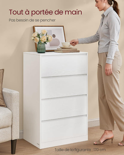 Kailyn Collection - Commode Chambre 4 Tiroirs, Armoire De Rangement, Meuble À Vêtements, 40 X 60 X 97,4 Cm, Style Moderne, Blanc Neige LTS614WE02V1