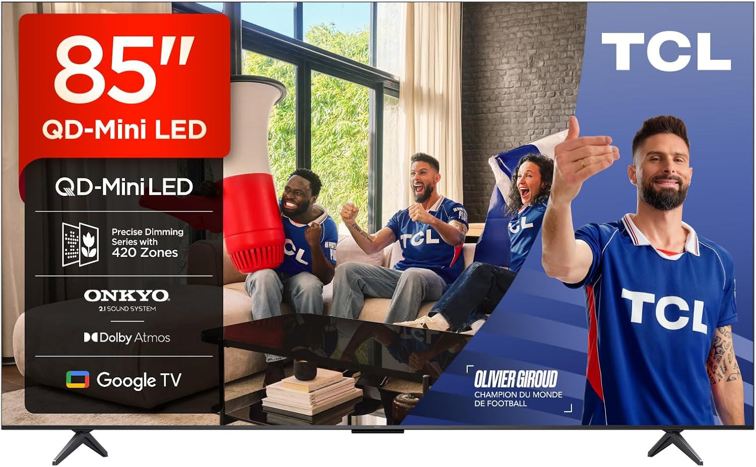 TCL 85Q6C Qd-Mini LED TV, 4K HDR Premium 1000Nits, Smart TV Alimenté Par Google (Dolby Vision IQ Et Atmos, Panneau HVA Mat, Système Audio Onkyo 2.1, Motion Clarity Pro 144Hz, Game Master)