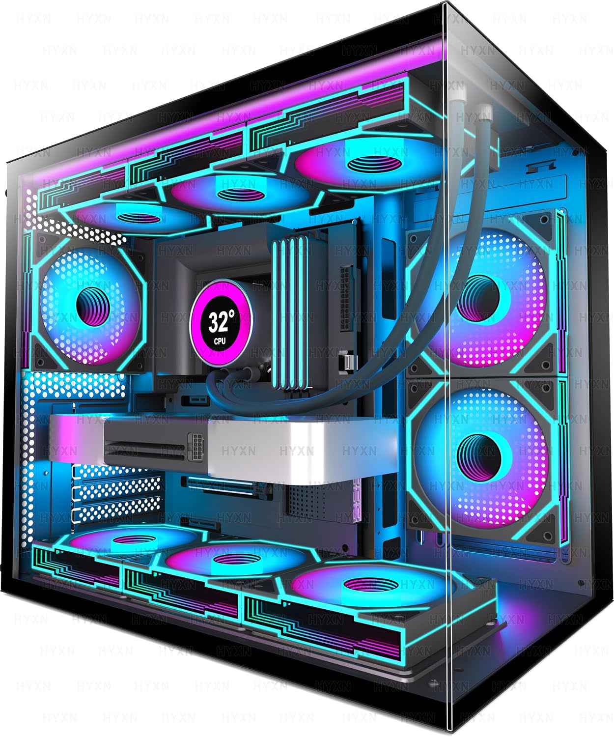 H3(2026) Boitier PC ATX– Préinstallé 6 Ventilateurs PWM ARGB Miroir Infini, Supporter Radiateur 360 Mm,Boîtier PC ATX À Double Chambre Mid Tower, Avec Type -C 3.2 (Noir)