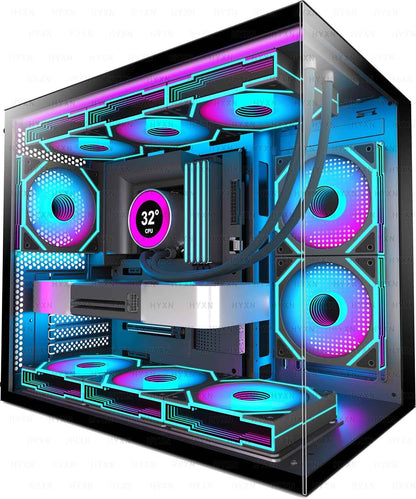H3(2026) Boitier PC ATX– Préinstallé 6 Ventilateurs PWM ARGB Miroir Infini, Supporter Radiateur 360 Mm,Boîtier PC ATX À Double Chambre Mid Tower, Avec Type -C 3.2 (Noir)