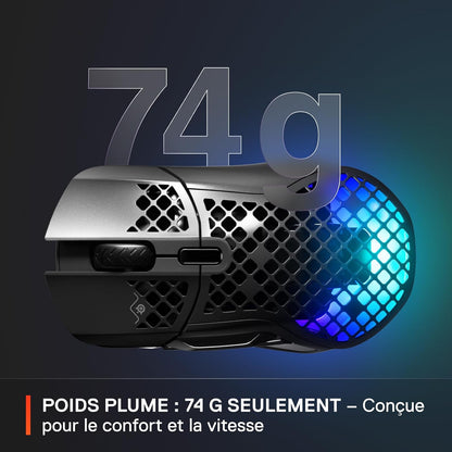 Aerox 5 Wireless - Souris Gaming Perforée RGB - Design Ultra-Léger Et Étanche - 9 Boutons - Bluetooth/2.4 Ghz - Capteur Optique Truemove Air 18K DPI