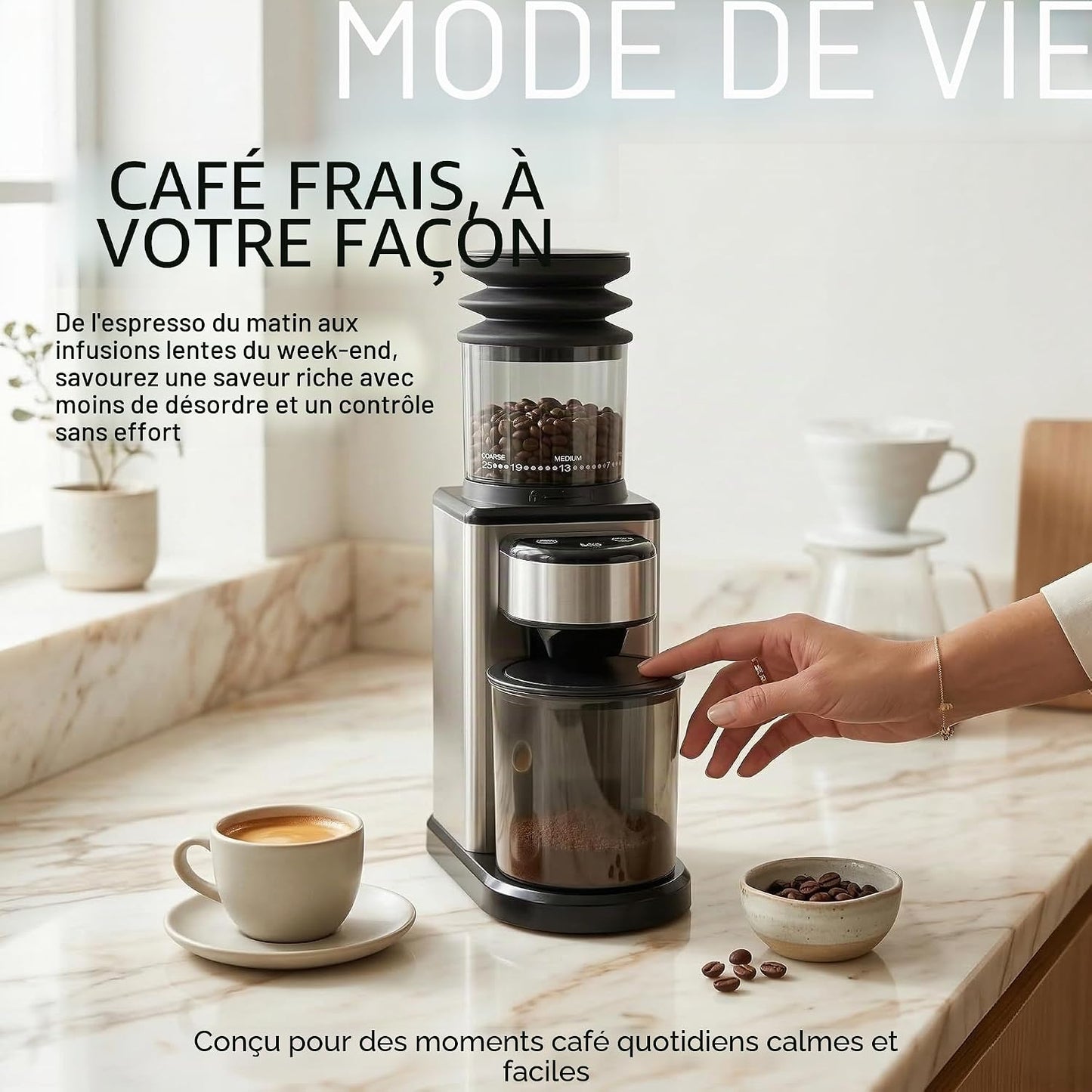 Moulin À Café Électrique Avec Broyeur Conique, 25 Degrés De Broyage, Pour Expresso, Filtre Et Moka, Moulin À Café Silencieux Avec 2 À 12 Tasses, Broyeur En Acier Inoxydable, Affichage LED