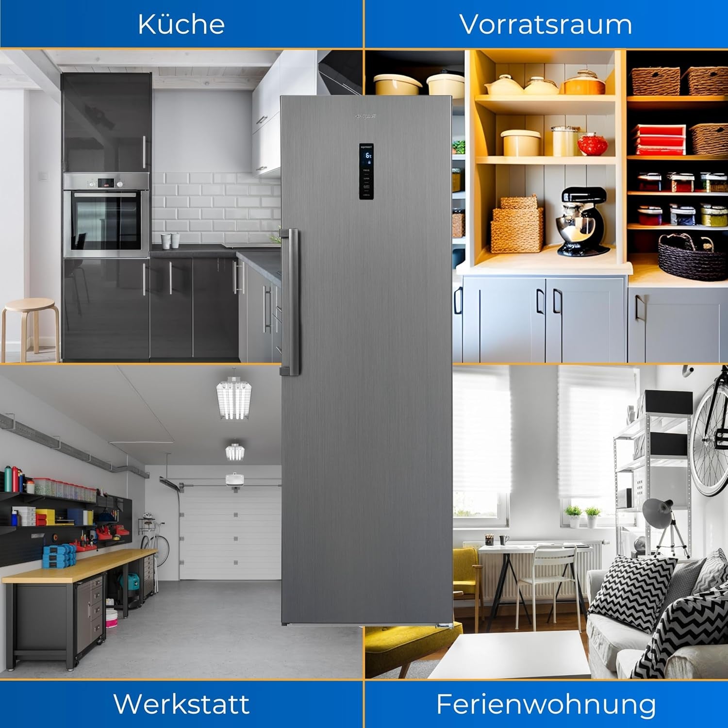 Exquisit KS360-V-HE-040D Kühlschrank, 60 Cm Breit, 359L, Led-Beleuchtung, No-Frost, Inoxlook-Az