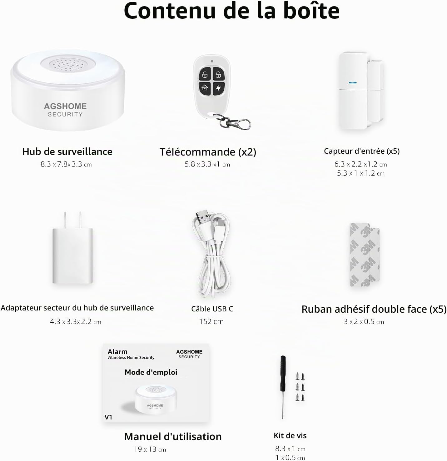 Alarme Maison Sans Fil Intelligent Wifi - Alarme De Porte, 1 Alarme Avec Sirène, 5 Capteurs De Fenêtre Et De Porte, 2 Télécommande, Compatible Avec Alexa, Google Assistant | Notifications via L’Application Sans Abonnement, Contrôle À Distance, Installatio
