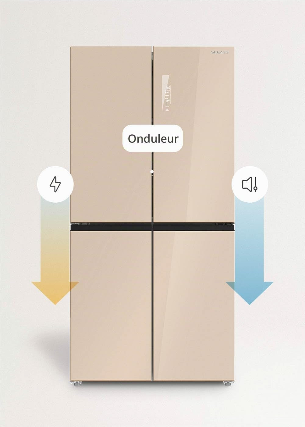 / FRIDGE STUDIO CROSS DOOR 503 / Réfrigérateur Style Cross Door 4 Portes 503L Sable / 85,3 X 69,8 X 177,5 Cm/No Frost, Care+, Antibactérien, Commande Tactile Électronique, 170W