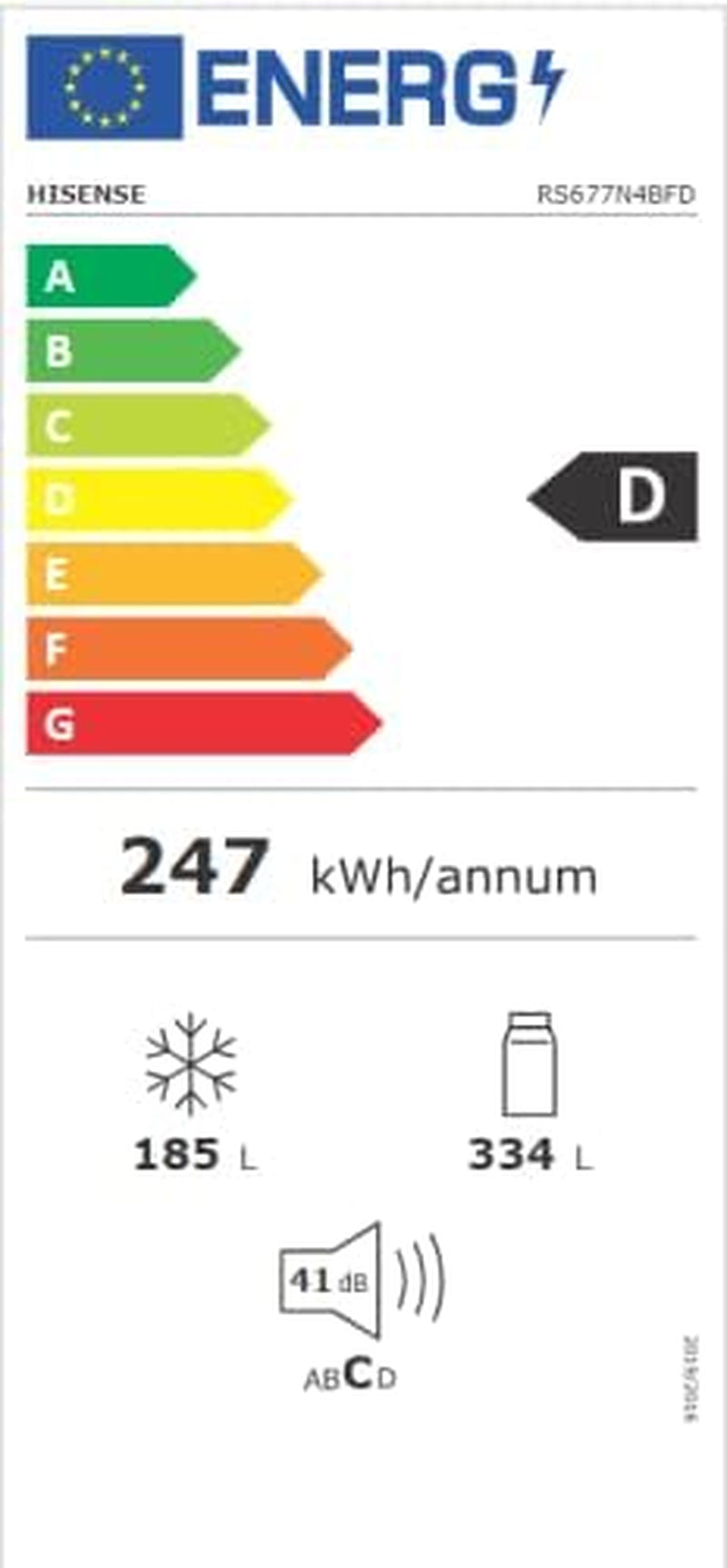 Hisense RS677N4BFD Congélateur Side by Side, Compresseur Inverter, Porte-Bouteille, 2 Freshzone/Compartiment À Légumes/Réfrigérateur 334 L/Congélateur 185 L/41 Db/247 Kwh/An, Noir