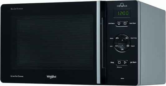 Whirlpool Chefplus Dessus – Micro-Onde (Dessus, Combiné Micro-Ondes, 25 L, 800 W, Boutons, Noir, Argent)