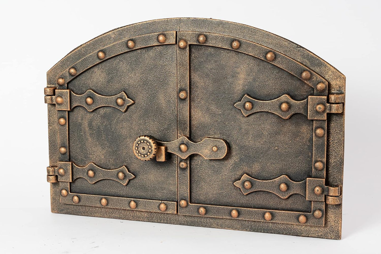 Porte De Four Double En Fonte Avec Thermomètre 500 °C, Avec Loquet De Porte, Aspect Rivet, Porte De Four À Pizza - Four À Pain - Porte De Four En Pierre, 53,2 X 5,5 X 35,5 Cm, Peinture Cuivrée