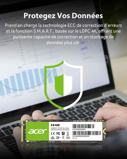 FA100 Pcie 3.0 Nvme SSD 512Go : Vitesse De Lecture Jusqu’À 3300 Mo/S, Disque Dur Interne Gen3X4 M.2 2280 Avec HMB Et SLC – Disque SSD De Jeu Pour Ordinateur Portable/De Bureau