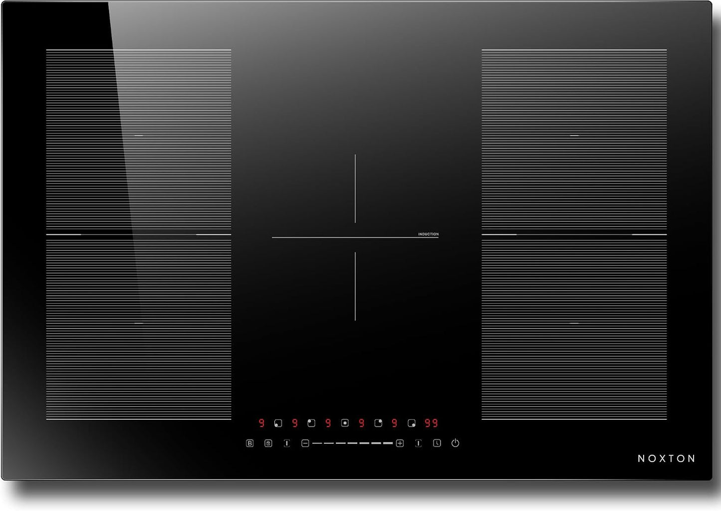 Plaque Induction Avec Flexizone, Plaque De Cuisson Electrique 5 Feux | Boost, Verrouillage Enfant, Pause Et Minuterie, 9 Niveaux De Puissance, Encastrable, 77 CM, 7200W, 220-240V, Sans Prise