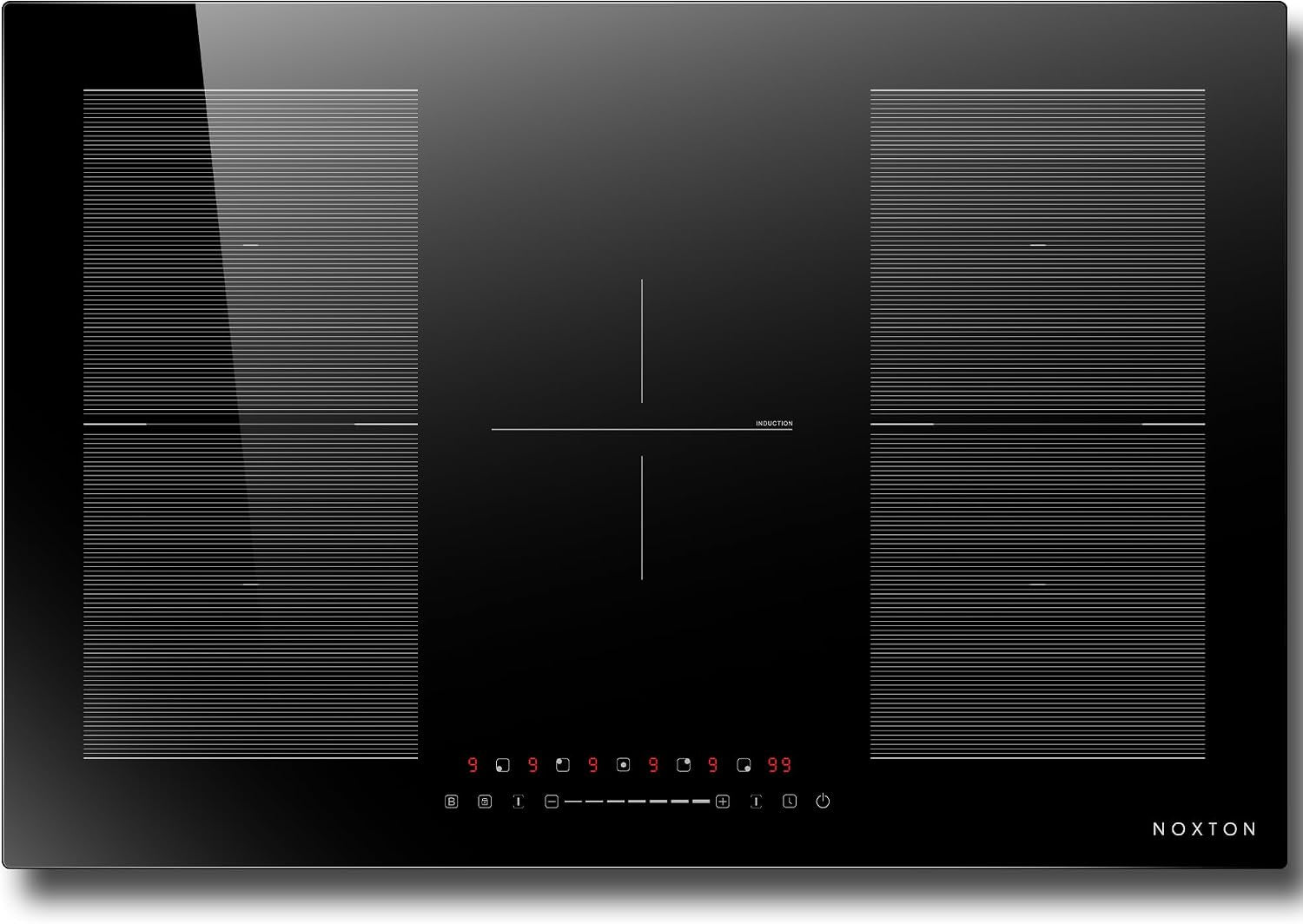 Plaque Induction Avec Flexizone, Plaque De Cuisson Electrique 5 Feux | Boost, Verrouillage Enfant, Pause Et Minuterie, 9 Niveaux De Puissance, Encastrable, 77 CM, 7200W, 220-240V, Sans Prise
