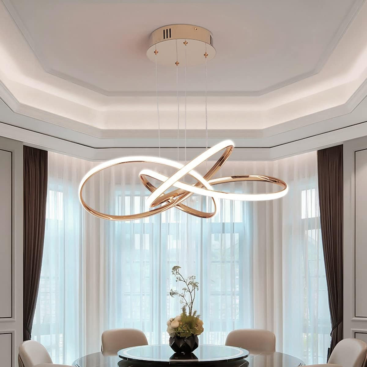 Lampe Pendante Moderne LED En Spirale, 64W Dimmable Avec Télécommande, Hauteur Réglable, Pour Le Salon, La Chambre À Coucher, La Salle À Manger, L'Îlot De Cuisine (B - Or)
