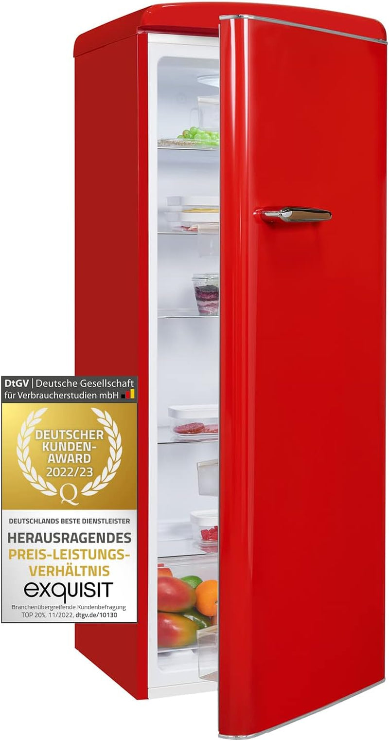 Exquisit Réfrigérateur Rétro RKS325-V-H-160F - Rouge - Appareil Sur Pied - Volume : 229 L - Rouge