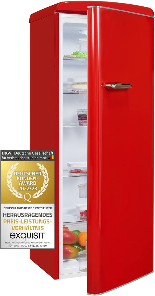 Exquisit Réfrigérateur Rétro RKS325-V-H-160F - Rouge - Appareil Sur Pied - Volume : 229 L - Rouge