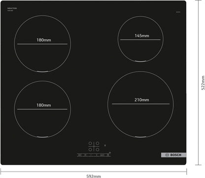 Bosch PUE611BB5E Série 4 - Plaque Induction, Touch Select | 60 Cm, Noir, 4 Foyers, Timer Avec Fonction Arrêt, 17 Niveaux De Réglage De La Puissance