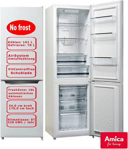 Amica KGCN 387 110 W Kühl-Gefrierkombination, 54 Cm Breit, 170 Cm Hoch, 231 L, Nofrost, 0°C Freshzone, Air System, Superkühlen, Weiß