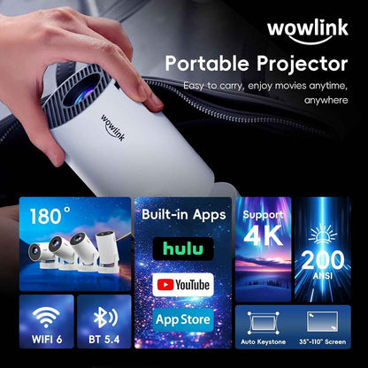 [Apps Intégrées & 2026 Upgraded] Vidéoprojecteur Avec Wifi 6 Et Bluetooth | Projecteur Supporte 4K 1080P Auto Keystone Rotation 180° Compatibile Avec HDMI/TV Stick/Memory Stick/Laptop, Blanc