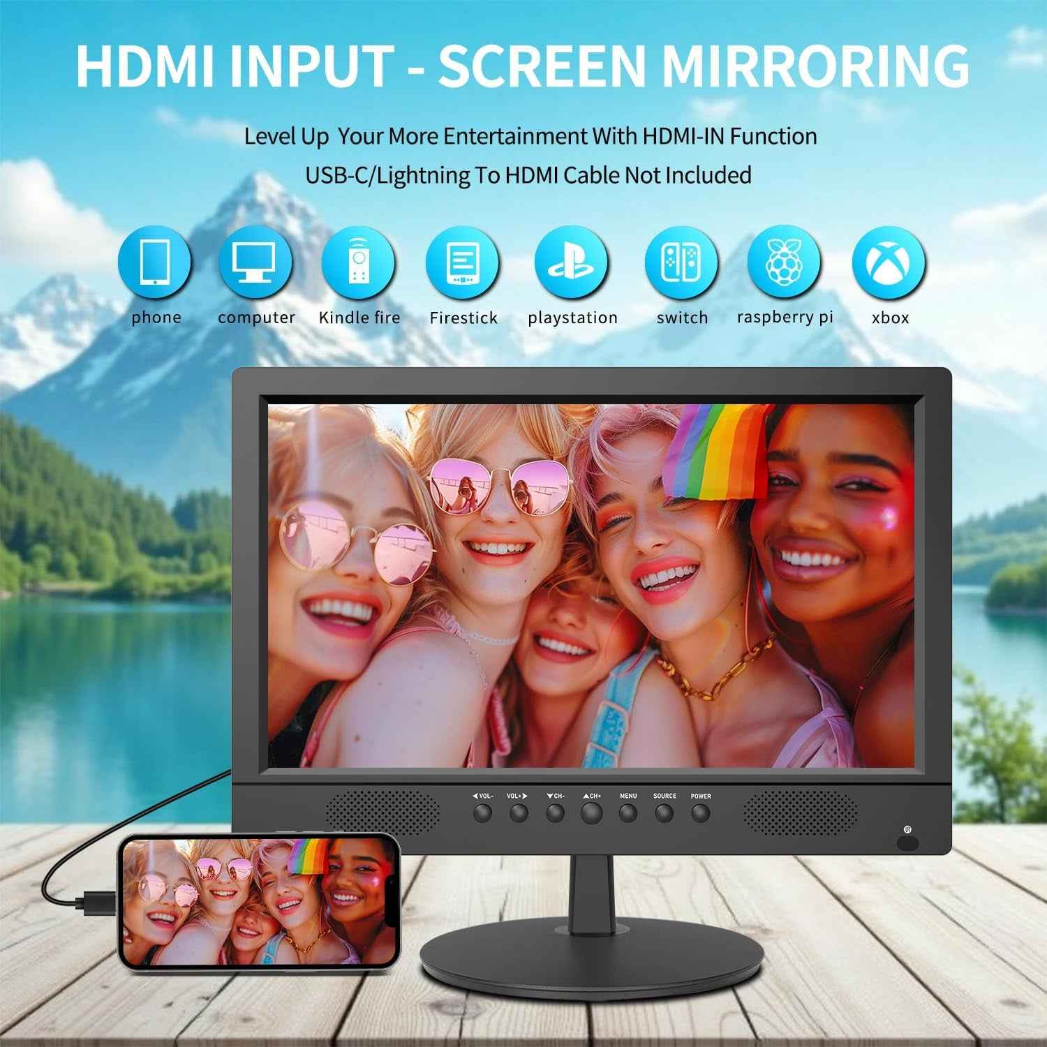 TV Numérique 16 Pouces Freeview | Tuner DVB-T2, Entrée AV, HDMI/VGA, Port USB, Alimentation 12V Voiture Ou Secteur, Télécommande