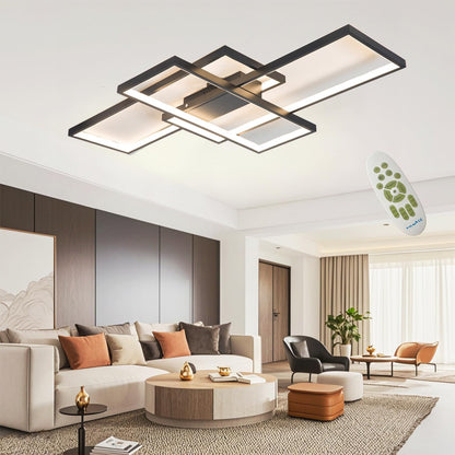 Plafond LED Salon Simple Plafonnier Contemporain Atmospheric Plafond Rectangulaire Lampe Chambre En Aluminium Acrylique Projecteur Gradation Continue Avec Télécommande,Noir,L80Cm | Plafonnier Rectangulaire 2700 K-7000 K Avec Télécommande, Fonction Mémoire, Pour Chambre À Coucher, Cuisine, Noir, IRC 90+