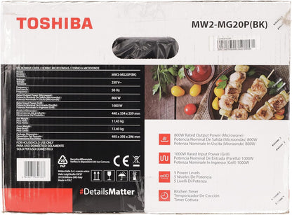 MW2-MG20P(BK) 3-En-1 Four Micro-Ondes Grill Combiné, 20 L, 5 Niveaux De Puissance Réglables, Minuteur, 800 W, Grill 1000 W, Noir
