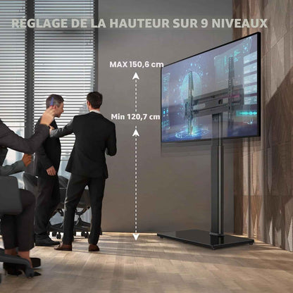 Support TV Au Sol Pour Téléviseurs 32-65 Pouces Jusqu'À 35 Kg Avec Inclinaison, Support TV Sur Pied Avec Pivotement À 70 Degrés, Max VESA 400X400Mm