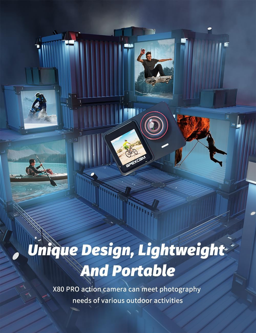 Caméra Sport 4K Étanche Action Cam Wifi EIS Double Écran Tactile | 4K60FPS, Photo 48MP, Stabilisation EIS, Camera Sous-Marine, 8 X Zoom, Télécommande, 2 Batteries 1350Mah, Kit D'Accessoires