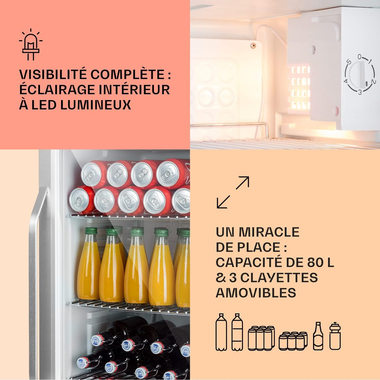 Mini Frigo De Chambre Et Bureau Pour Boisson, Petit Frigo Silencieux, Refrigerateur Mini Bar 80L, Petit Réfrigérateur Camping, Étagères Réglables Pour Le Vin, Cannette, Beer Fridge