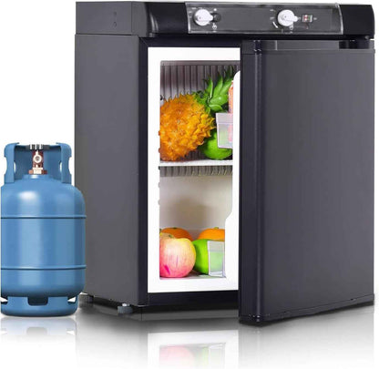 Frigo Camping Car 12V 220V Gaz, 40L, Frigo Trimixte, Réfrigérateur Camping Gaz Pour Chalet Cabanon Caravane Fourgon Mobile-Home, Noir