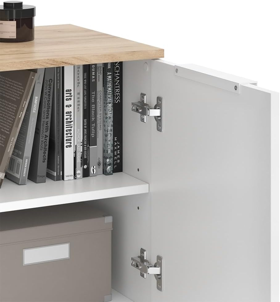 Meuble-Paroi Wido Blanc/Sonoma | 2 Pièces, Pour Le Rangement Et La Présentation D’Appareils Multimédias