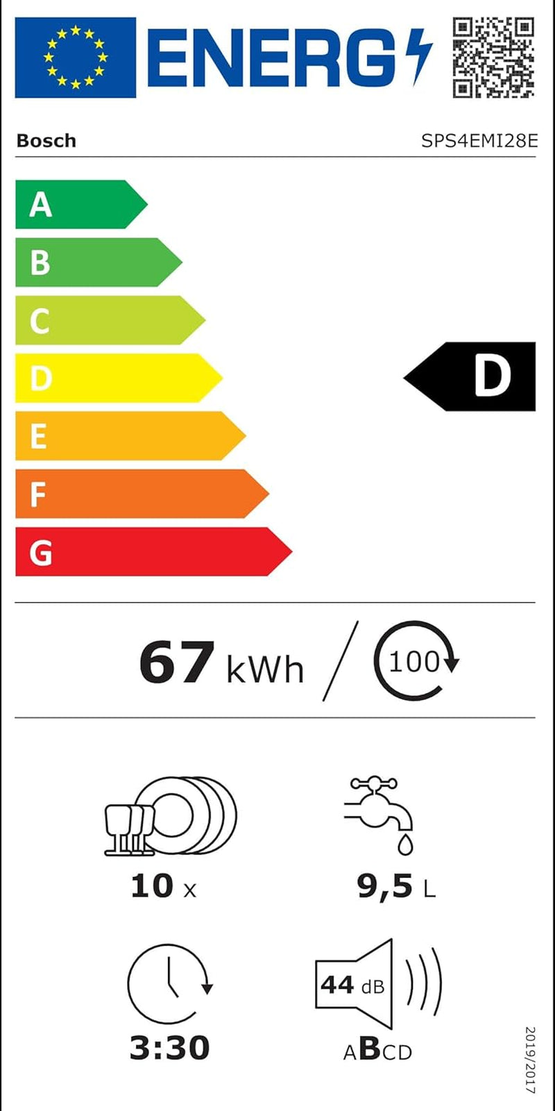 Elettrodomestici SPS4EMI28E Serie 4, Lave-Vaisselle Pose Libre, 45 Cm, Couleur Acier Inoxydable