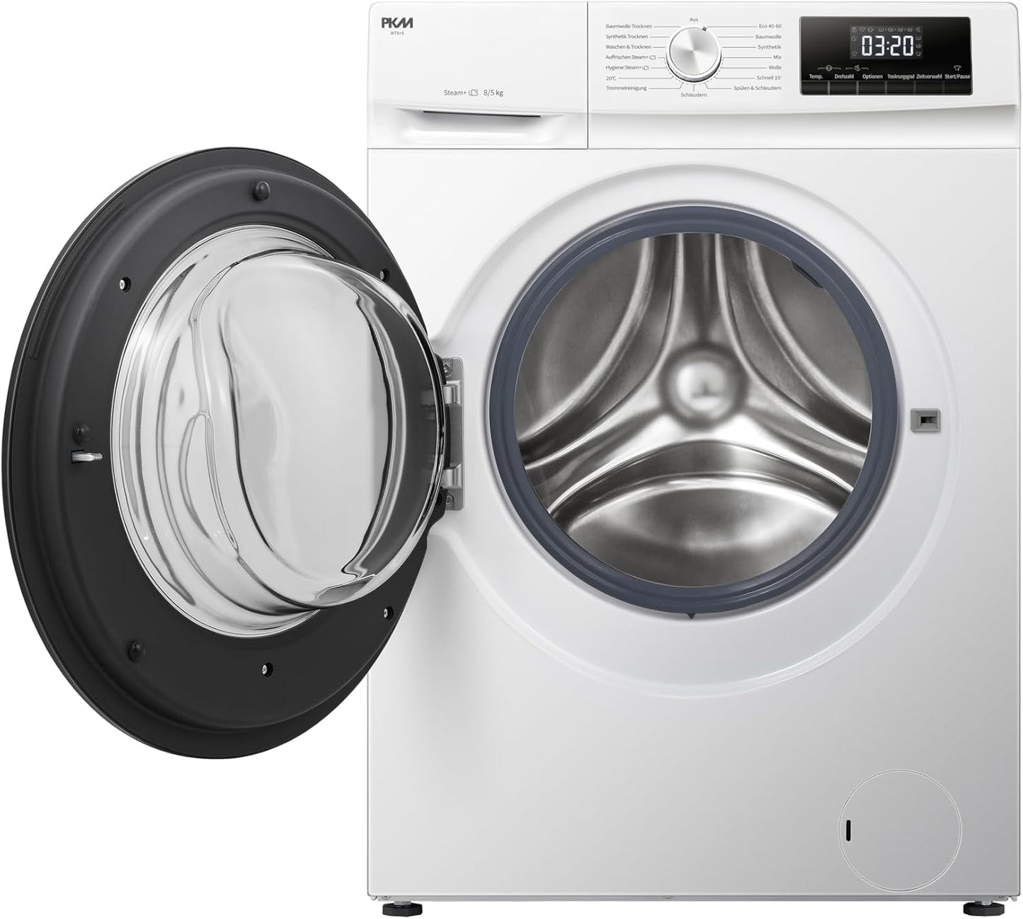 PKM WT8+5 8Kg /5 Kg Stand Waschtrockner, 60 Cm Breit, 1400U/Min, Eco-Funktion, Display LED, Kindersicherung, Startzeitvorwahl, Weiß