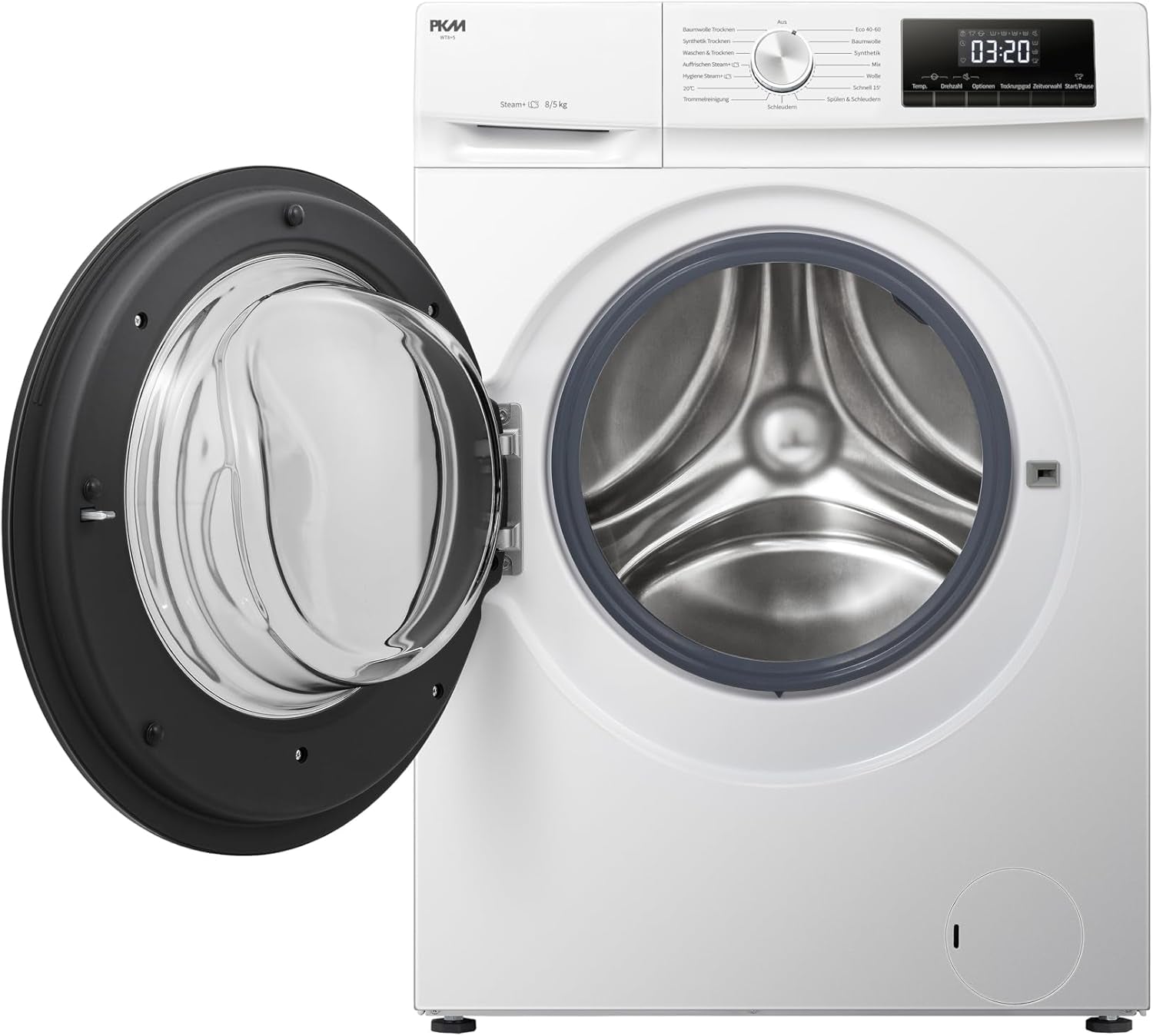 PKM WT8+5 8Kg /5 Kg Stand Waschtrockner, 60 Cm Breit, 1400U/Min, Eco-Funktion, Display LED, Kindersicherung, Startzeitvorwahl, Weiß